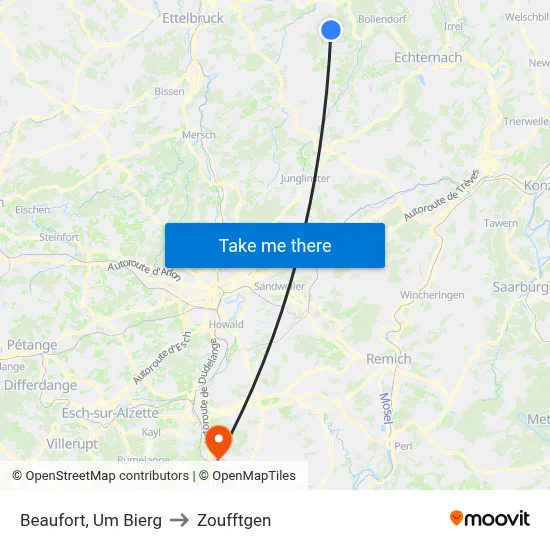 Beaufort, Um Bierg to Zoufftgen map
