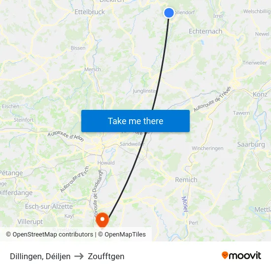 Dillingen, Déiljen to Zoufftgen map