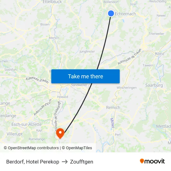 Berdorf, Hotel Perekop to Zoufftgen map