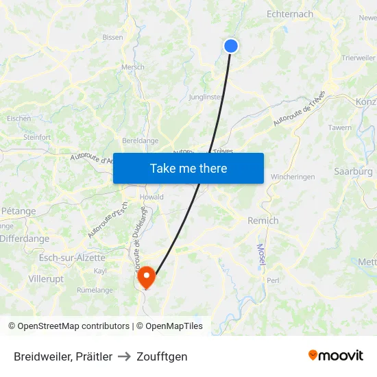 Breidweiler, Präitler to Zoufftgen map