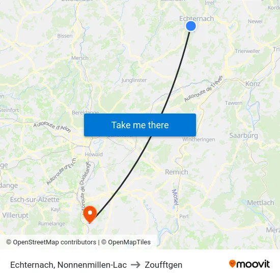 Echternach, Nonnenmillen-Lac to Zoufftgen map