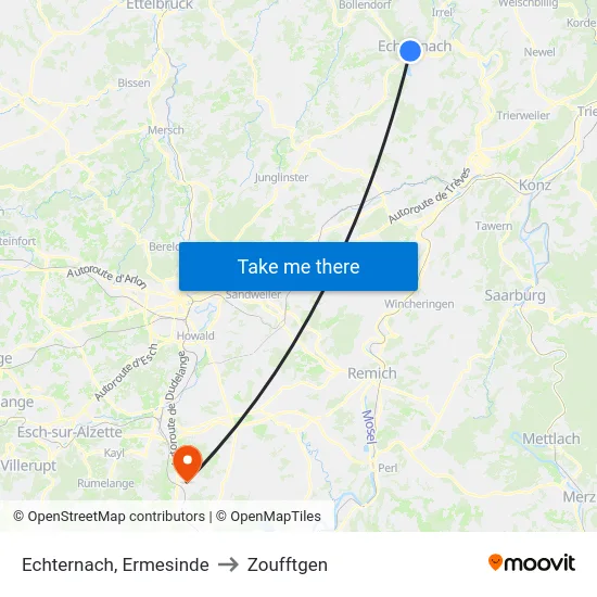 Echternach, Ermesinde to Zoufftgen map