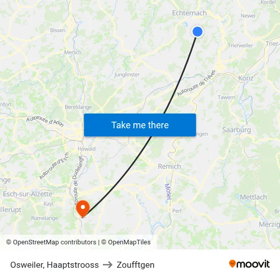 Osweiler, Haaptstrooss to Zoufftgen map