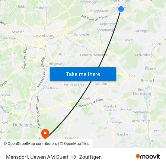 Mensdorf, Uewen AM Duerf to Zoufftgen map