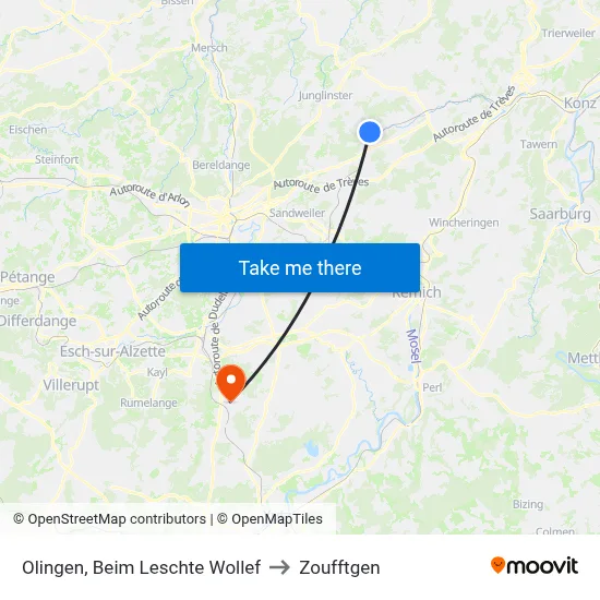 Olingen, Beim Leschte Wollef to Zoufftgen map