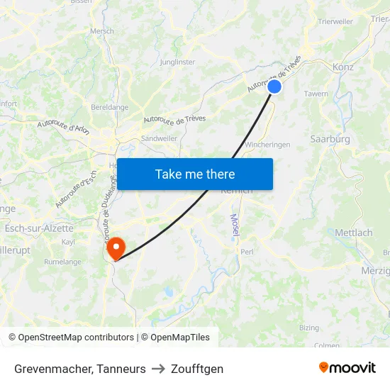 Grevenmacher, Tanneurs to Zoufftgen map