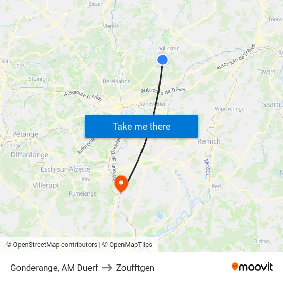 Gonderange, AM Duerf to Zoufftgen map
