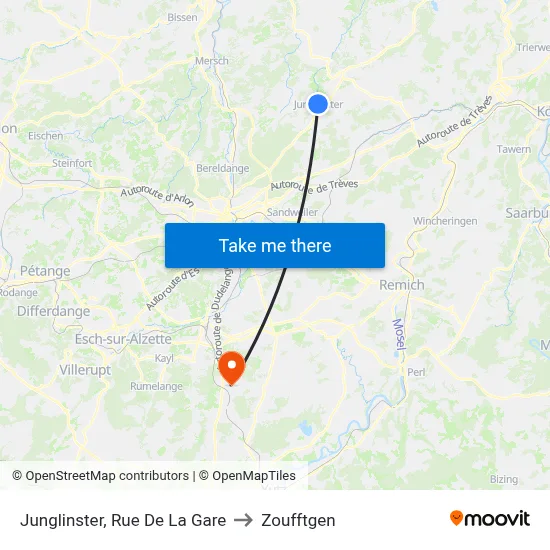Junglinster, Rue De La Gare to Zoufftgen map
