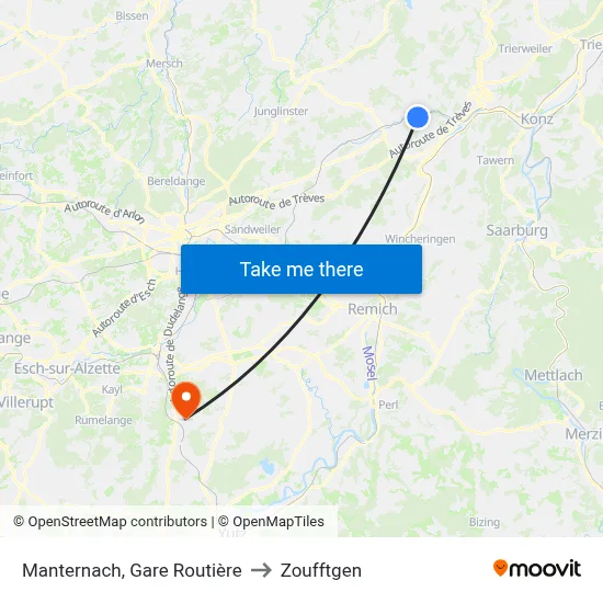 Manternach, Gare Routière to Zoufftgen map