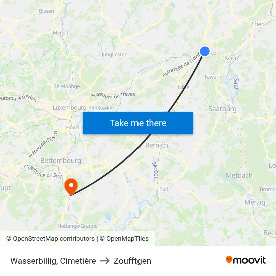 Wasserbillig, Cimetière to Zoufftgen map