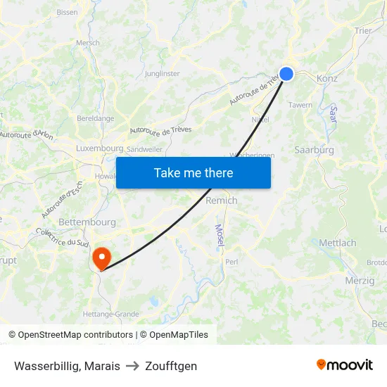 Wasserbillig, Marais to Zoufftgen map