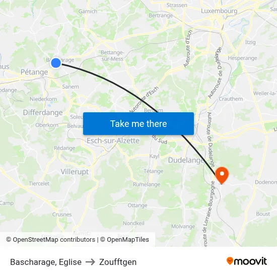 Bascharage, Eglise to Zoufftgen map