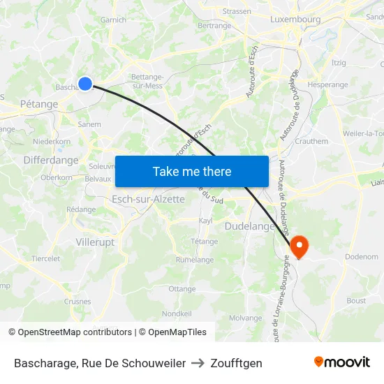 Bascharage, Rue De Schouweiler to Zoufftgen map