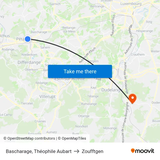 Bascharage, Théophile Aubart to Zoufftgen map