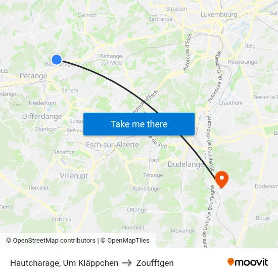 Hautcharage, Um Kläppchen to Zoufftgen map