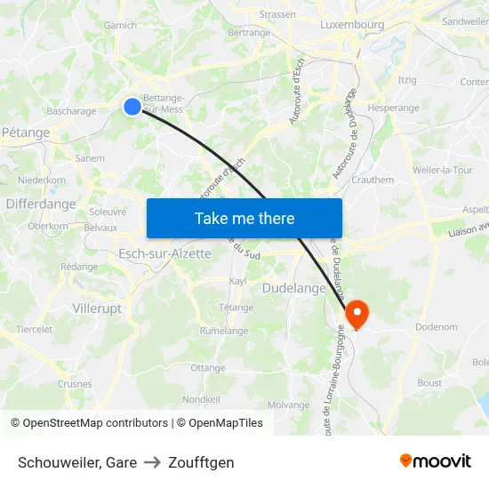 Schouweiler, Gare to Zoufftgen map