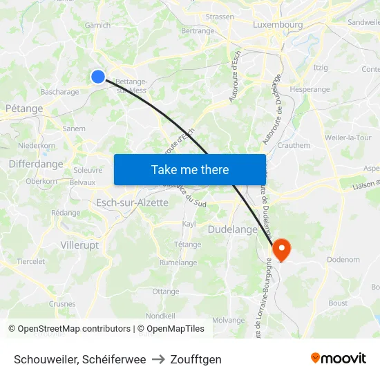 Schouweiler, Schéiferwee to Zoufftgen map