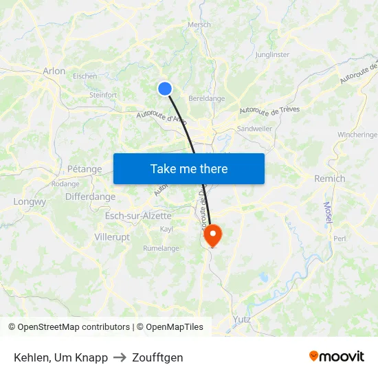 Kehlen, Um Knapp to Zoufftgen map