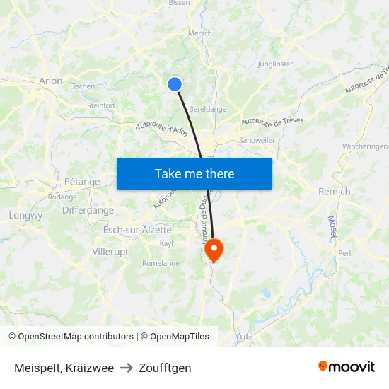 Meispelt, Kräizwee to Zoufftgen map