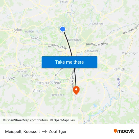 Meispelt, Kuesselt to Zoufftgen map