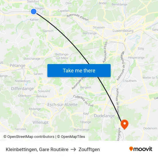 Kleinbettingen, Gare Routière to Zoufftgen map