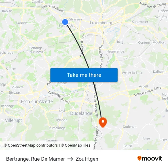 Bertrange, Rue De Mamer to Zoufftgen map