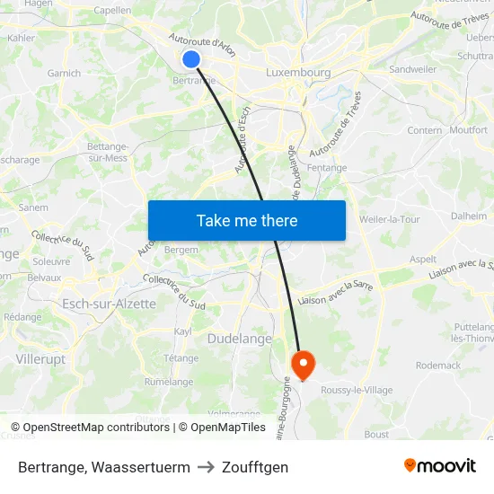 Bertrange, Waassertuerm to Zoufftgen map