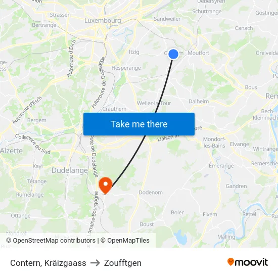 Contern, Kräizgaass to Zoufftgen map