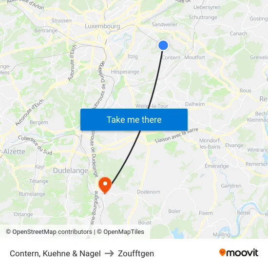 Contern, Kuehne & Nagel to Zoufftgen map