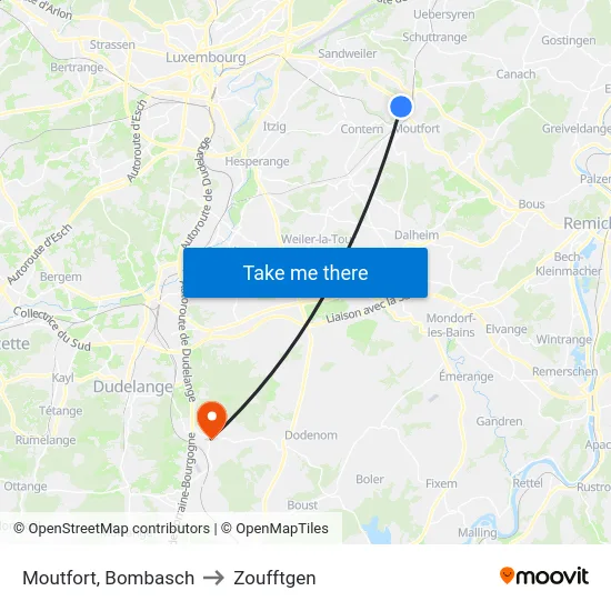 Moutfort, Bombasch to Zoufftgen map