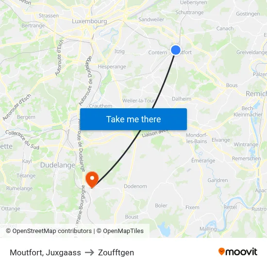 Moutfort, Juxgaass to Zoufftgen map
