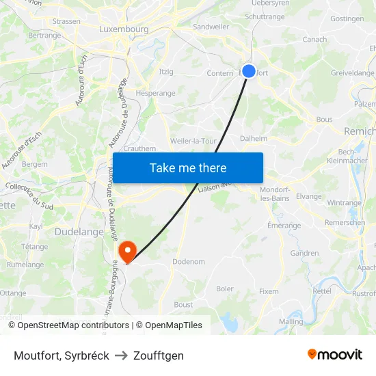 Moutfort, Syrbréck to Zoufftgen map