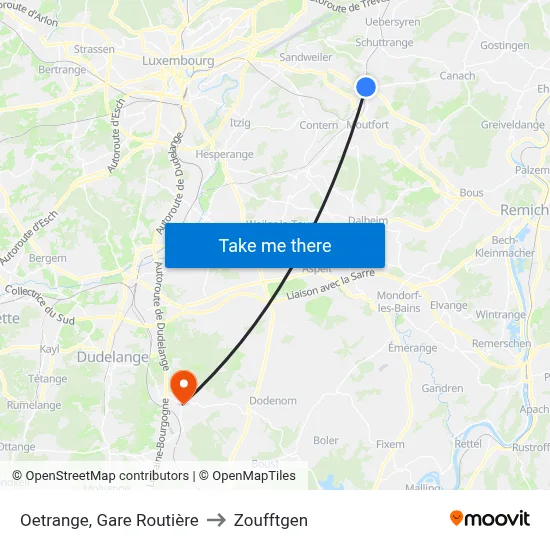 Oetrange, Gare Routière to Zoufftgen map