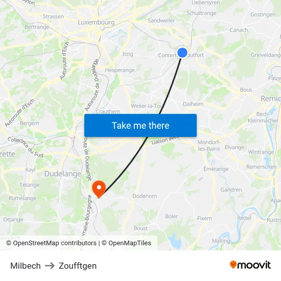 Milbech to Zoufftgen map