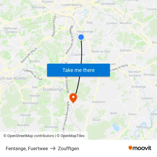 Fentange, Fuertwee to Zoufftgen map