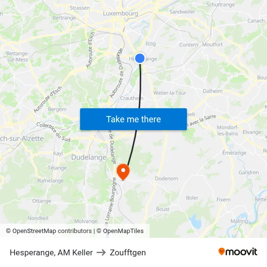 Hesperange, AM Keller to Zoufftgen map