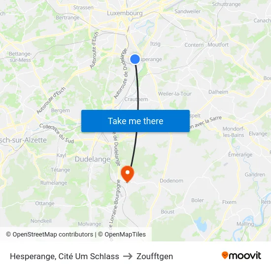 Hesperange, Cité Um Schlass to Zoufftgen map