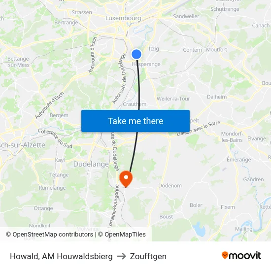 Howald, AM Houwaldsbierg to Zoufftgen map