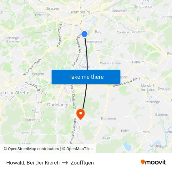 Howald, Bei Der Kierch to Zoufftgen map