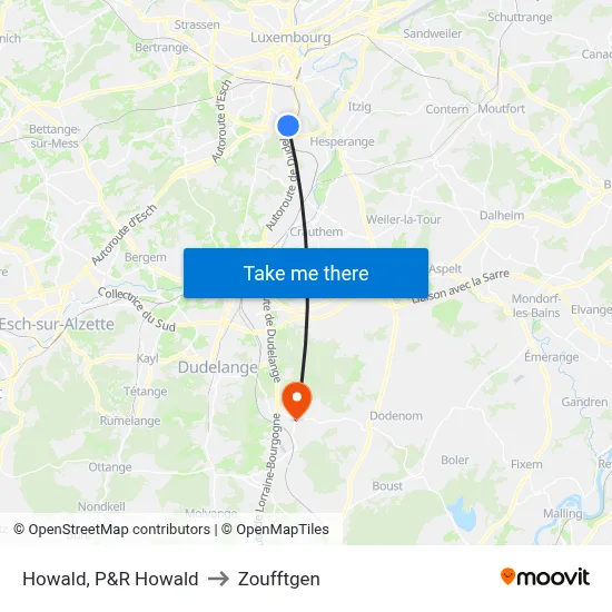 Howald, P&R Howald to Zoufftgen map