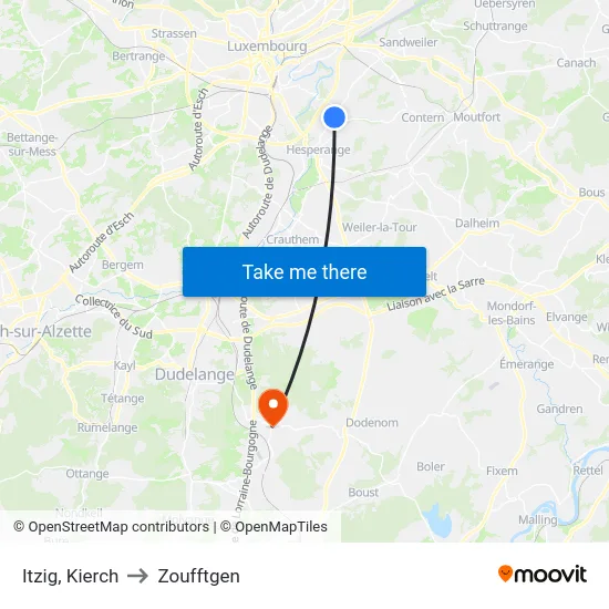 Itzig, Kierch to Zoufftgen map