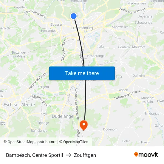 Bambësch, Centre Sportif to Zoufftgen map