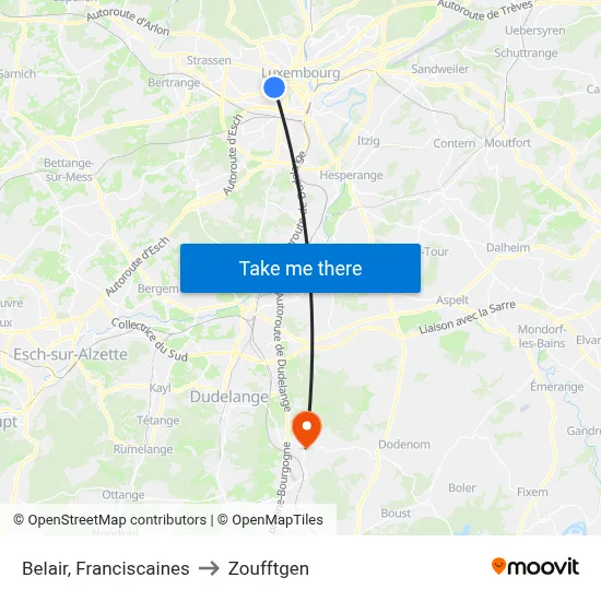 Belair, Franciscaines to Zoufftgen map