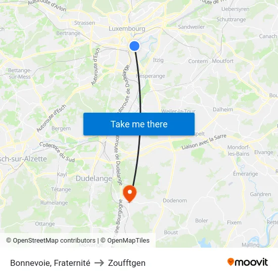 Bonnevoie, Fraternité to Zoufftgen map