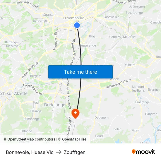 Bonnevoie, Huese Vic to Zoufftgen map