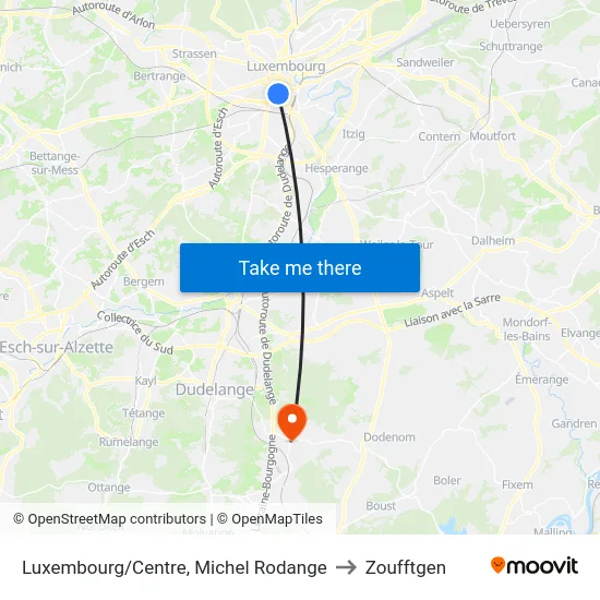 Luxembourg/Centre, Michel Rodange to Zoufftgen map
