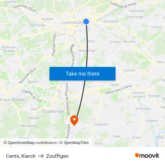 Cents, Kierch to Zoufftgen map