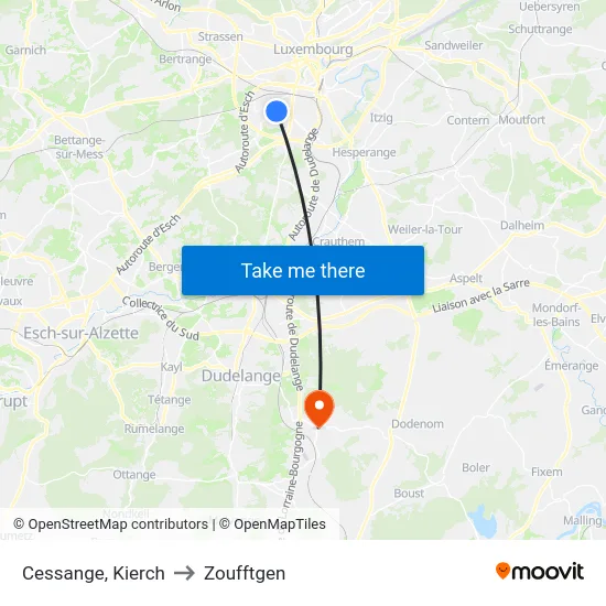 Cessange, Kierch to Zoufftgen map