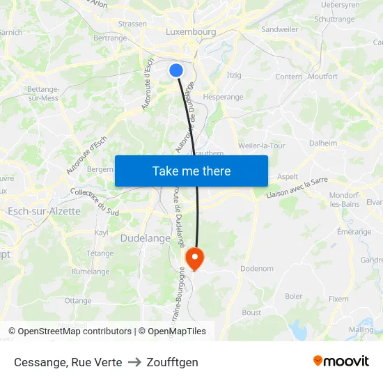 Cessange, Rue Verte to Zoufftgen map