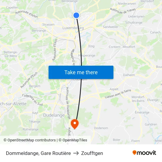 Dommeldange, Gare Routière to Zoufftgen map